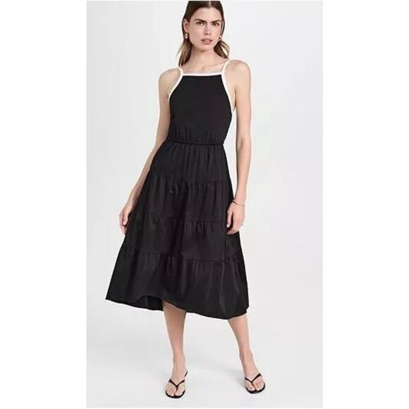 ALICE + OLIVIA Hartley Gathered Midi Dress black and white (New) - Picture 3 of 6